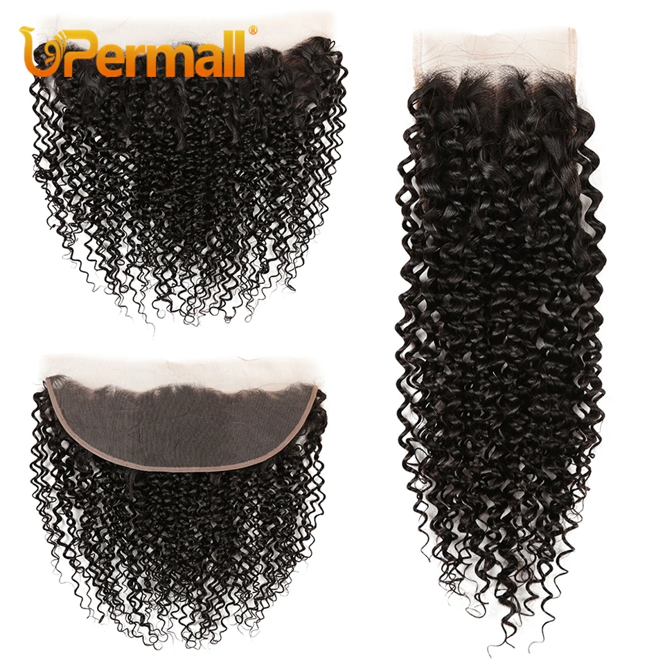 Top Trends: Upermall Kinky Curly 4x4 Lace Closure Pre Plucked Swiss HD Transparent 13x4 Frontal Free Part Natural Black 100% Remy Human Hair Shoppable Styles