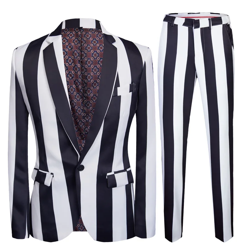 Top Trends: 2023 Fashion Men‘s Business Black And White Zebra Stripes Formal Suit / Male Slim Stage Party 2 Pcs Blazers Sets Jacket Pants Shoppable Styles