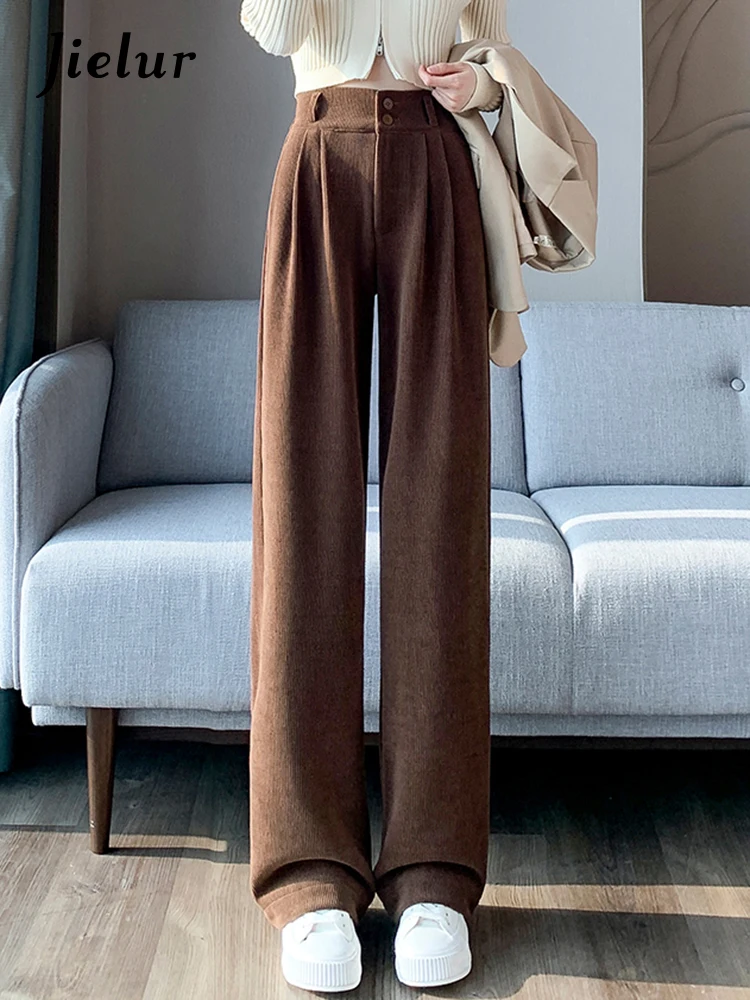 Top Trends: Jielur High Waist Winter Loose Female Wide Leg Pants Solid Color Double Buttons Casual Slim Fashion Women&#039;s Pants Office Ladies Shoppable Styles