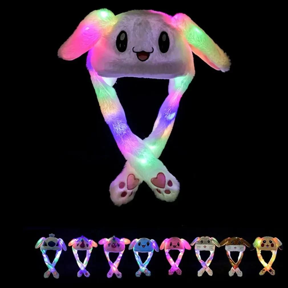 Top Trends: Japanese Anime Bunny Hat Glowing Plush Ear Moving Jumping Hat Ears Popping Up When Pressing The Paws Cute Animal Cosplay Hats Shoppable Styles