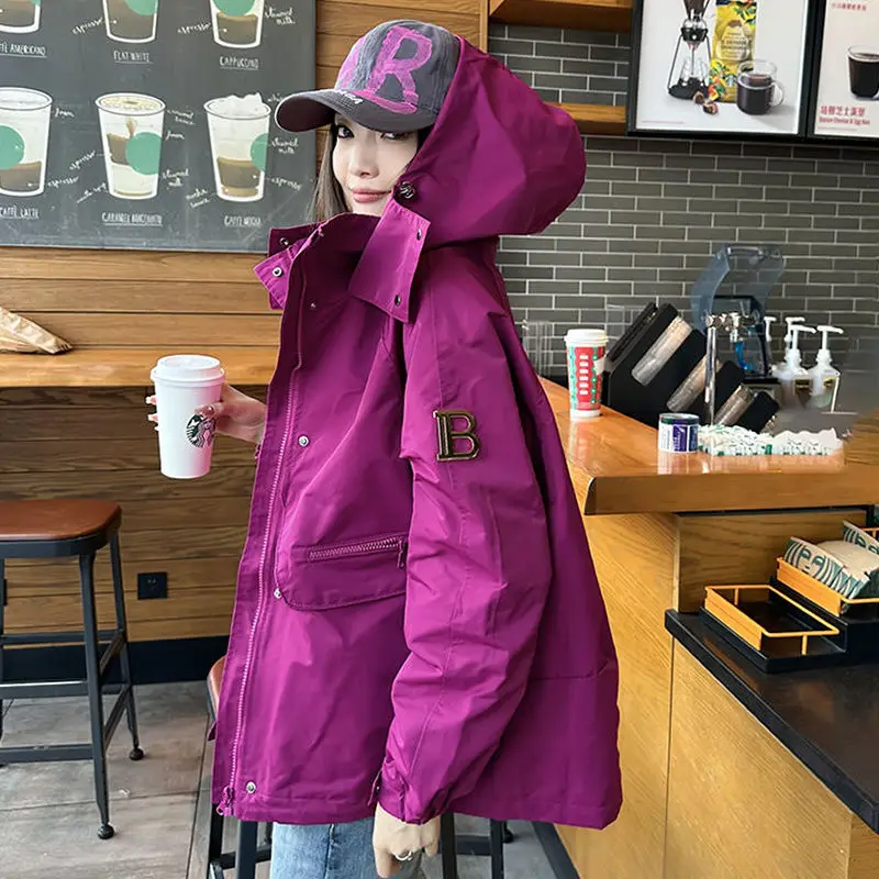 Top Trends: Candy Color Autumn Women Jacket Hooded Windbreaker Sweatshirt Outdoor Coats Pockets Long Sleeve Korean Casual Loose Outerwear Shoppable Styles