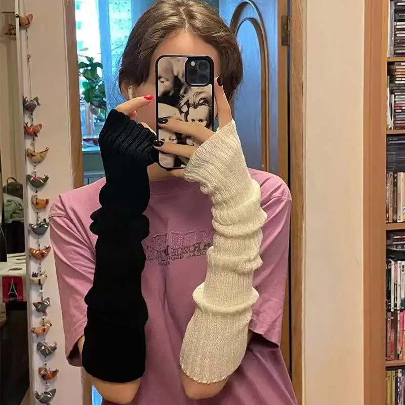 Top Trends: Women Long Fingerless Gloves Knitted Mittens Winter Arm Warmer Punk Gothic DIY Knitting Glove Y2K Girls Solid Gloves Arm Sleeves Shoppable Styles - Image 3