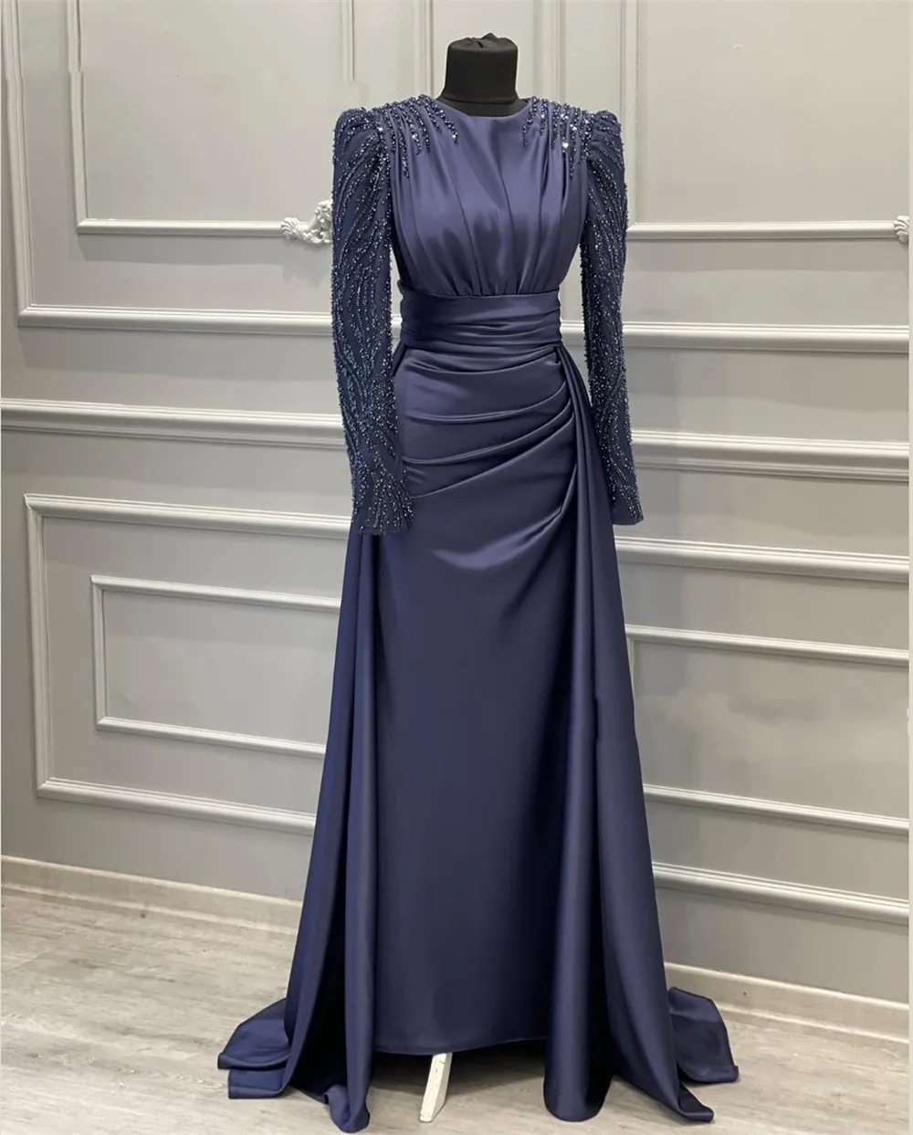 Top Trends: Beaded Long Sleeves O Neck Muslim Evening Dresses For Party Wedding Satin Mermaid Formal Prom Gowns 2023 Vestidos De Ocasión Shoppable Styles