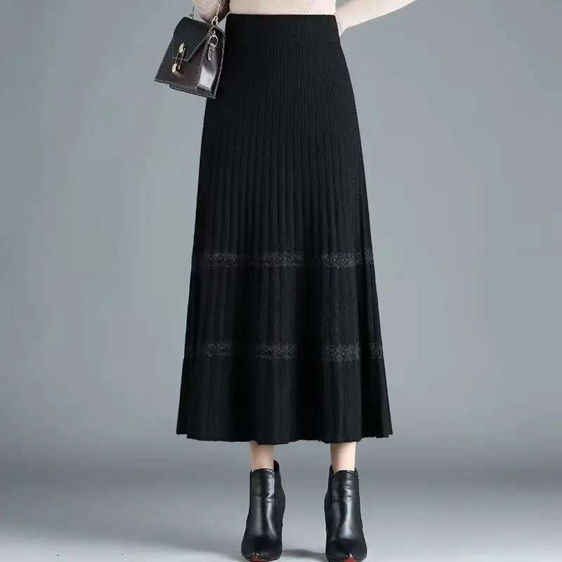 Top Trends: 2023 Autumn And Winter New Women&#039;s High Waist Fashion A-line Drop Knitted Versatile Elegant Single-breasted Pleated Half Dress Shoppable Styles