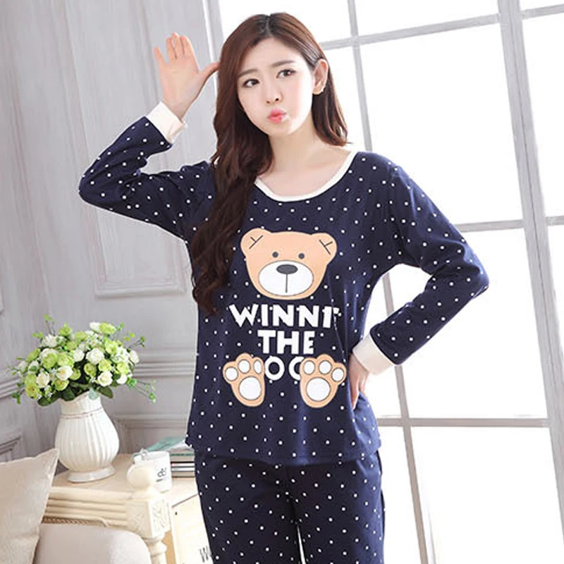 Top Trends: M-2XL 8Colors Cartoon O-neck Animal Fruit Long Sleeve Pajamas Set Cute Casual Soft Women Autumn Winter Top Pant Sleepwear Suit Shoppable Styles