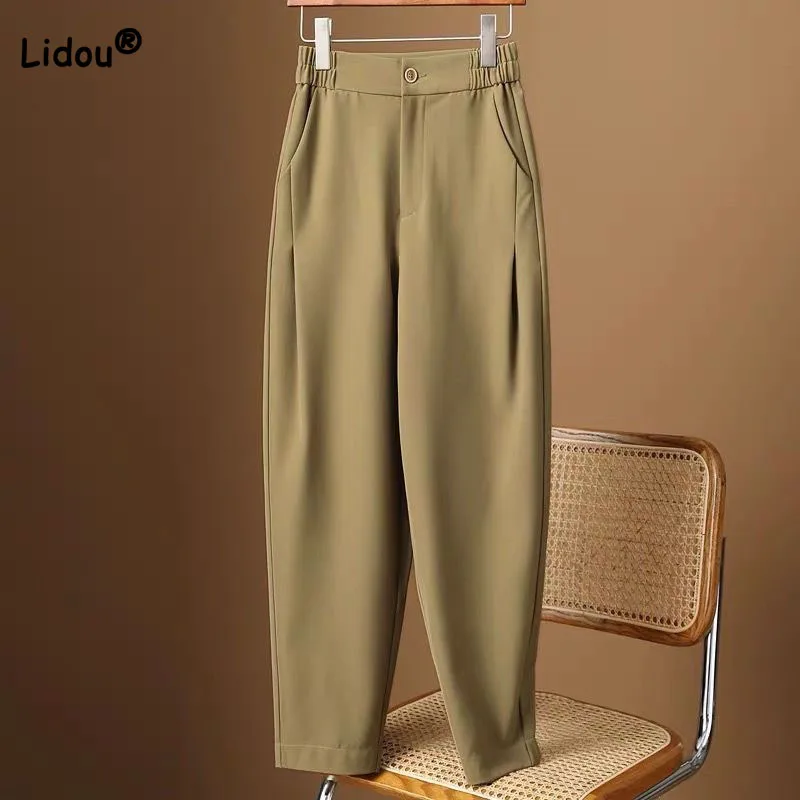 Top Trends: Women&#039;s Clothing Commute Loose Solid Color Suit Pants Spring Autumn Casual All-match High Waist Harem Cropped Pants For Female Shoppable Styles