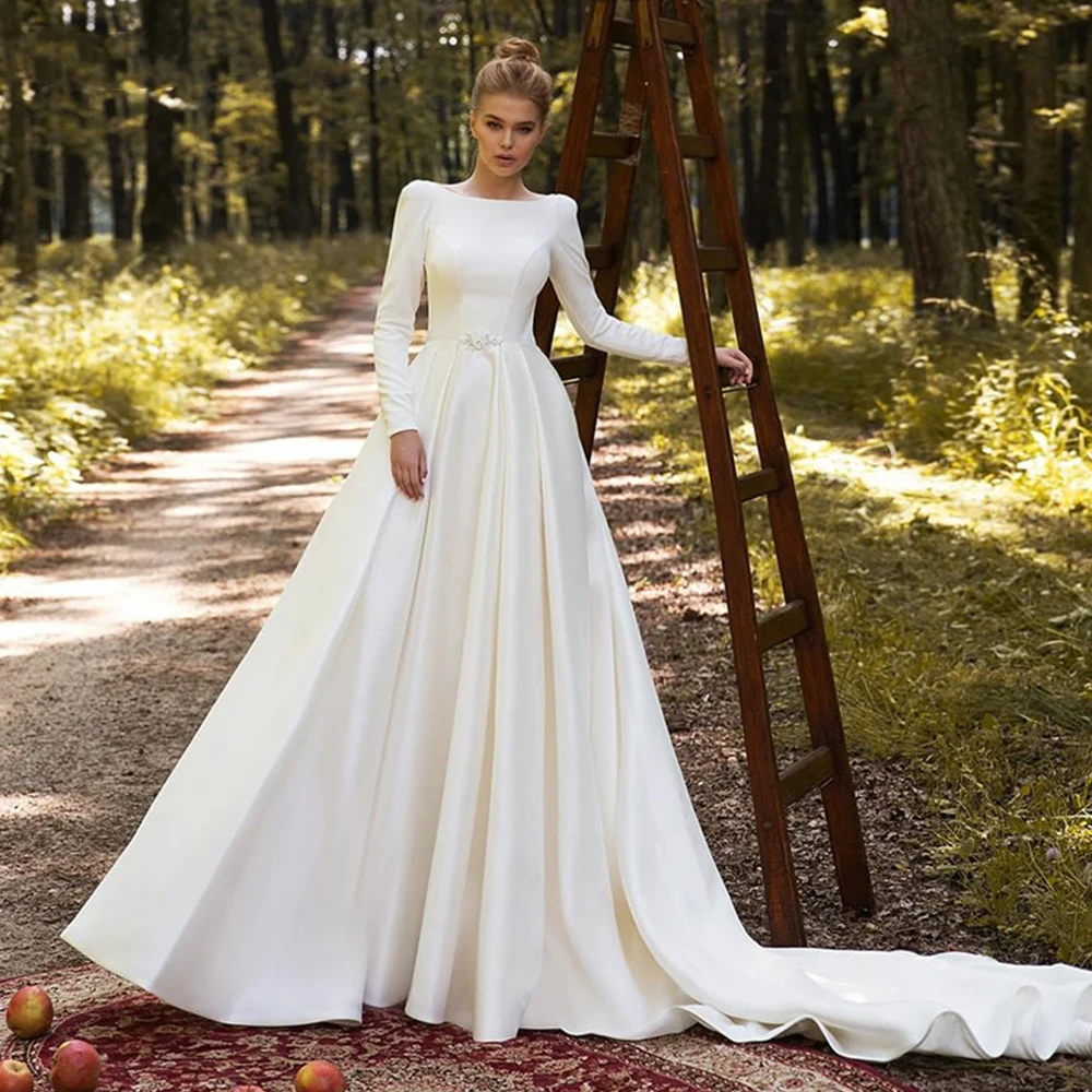 Top Trends: Classic Satun Wedding Dresses A Line Long Sleeve Bridal Gowns Elegant For Women Bridal Gown Custom Made Robe De Mariee 2023 Shoppable Styles