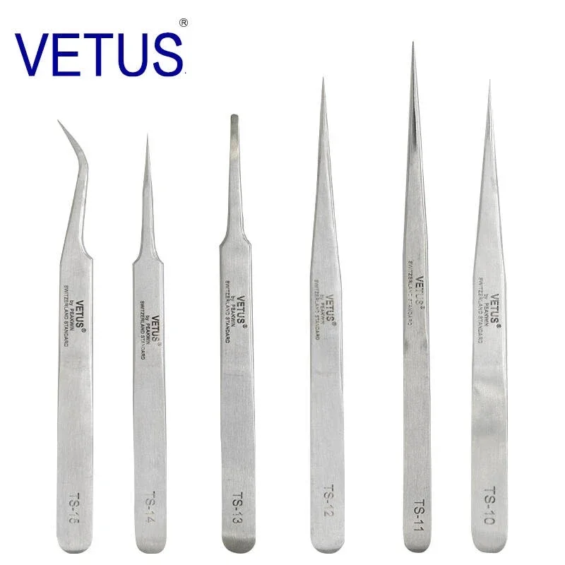 Top Trends: 1pcs VETUS TS Series Stainless Steel Industrial Anti-static Tweezers Watchmaker Repair Tools With Security Label Shoppable Styles