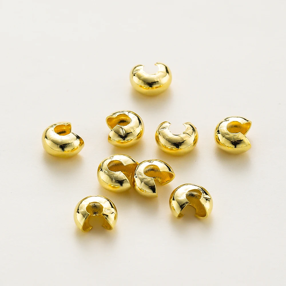 Top Trends: 50 / 100Pcs 3 / 4 / 5mm 14K / 18K Gold Plated Brass Open Crimp Beads Covers Crimp End Beads Stopper Spacer Bead For DIY Jewelry Making Shoppable Styles