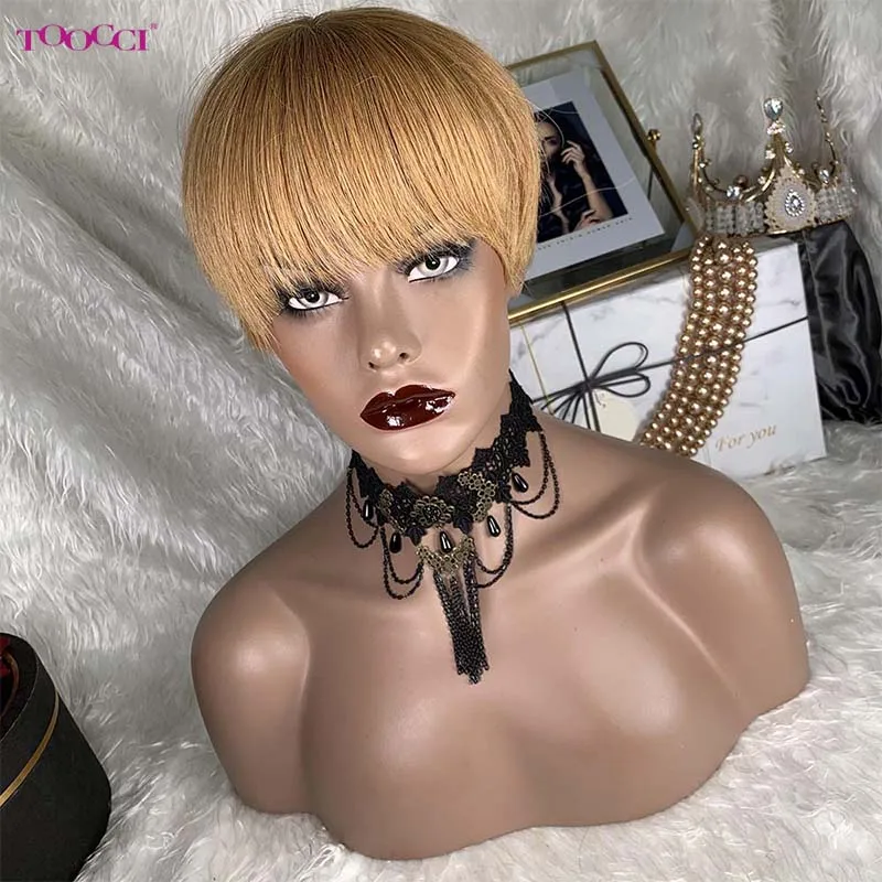 Top Trends: Berry Short Human Hair Wig Brazilian Remy Straight Wig Mechanism Pixie Cut Wig For Women Human Hair Color Hair 27 # 30 # Shoppable Styles - Image 2