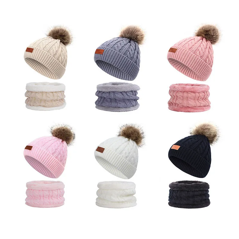 Top Trends: Hat Scarf Set Baby Beanies Cap Winter Kids Warm Suit For Girls Cute Hats Scarves Knitted Plush Children&#039;s Bonnet Christmas Gifts Shoppable Styles