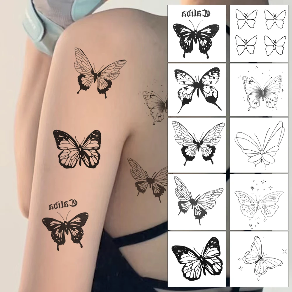 Top Trends: Lasting Black Butterfly Waterproof Temporary Tattoo Sticker Disposable 3D Sexy Tattoos Decoration Neck For Women Men Fake Tattoo Shoppable Styles