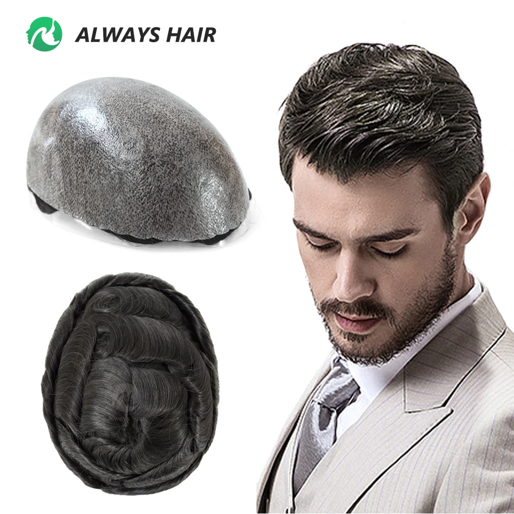 Top Trends: 0.10-0.12mm PU Men Toupee Full Thickness Skin Indian Human Hair Men's Capillary Prothesis 130% Density Male Wig Shoppable Styles