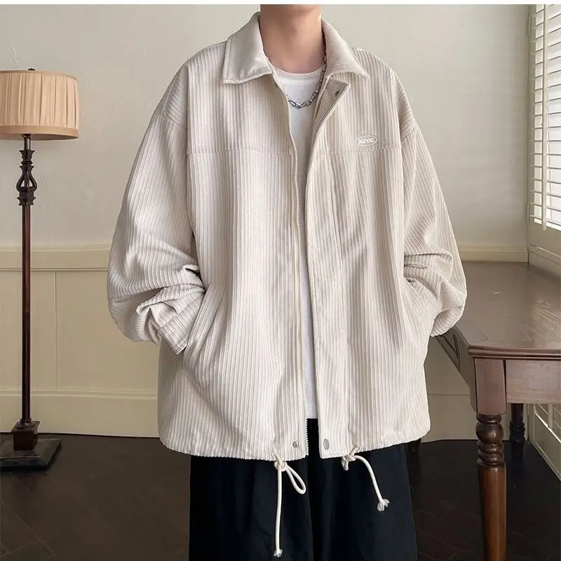 Top Trends: Spring Fashion Men's Casual T-Shirt Loose Soft Versatile Tops Zipper Corduroy Jacket Coat Cool Boys Solid Printi Drawstring Shoppable Styles - Image 4