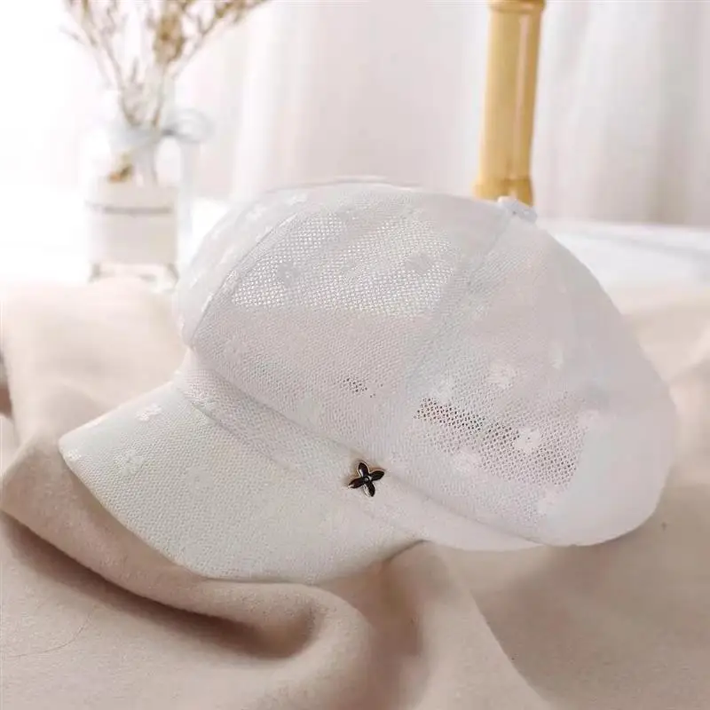 Top Trends: Women Caps With M Metal Sign Lace Floral Solid Newsboy Caps 2021 New Summer Octagonal Hat For Ladies White Black Shoppable Styles