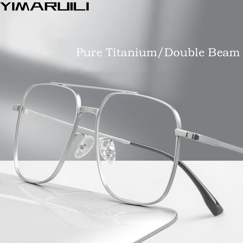 Top Trends: YIMARUILI Fashion Double Beam Pilot Eyewear Retro Large Pure Titanium Optical Prescription Eyeglasses Frame For Men And Women Shoppable Styles