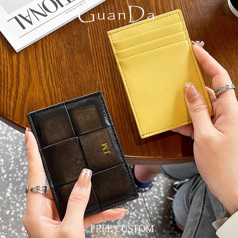 Top Trends: Fashion Woman Card Holder Luxury Genuine Leather Business Card Wallet Custom Initials Wallet Sheep Skin Brand Thin Coin Purse Shoppable Styles