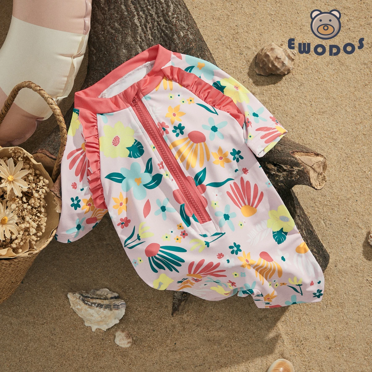 Top Trends: EWODOS 1-6 Years Kids Cute Swimsuit For Baby Girls Rash Guard Swimsuit Summer Short Sleeve Floral Print Zipper Bathing Beachwear Shoppable Styles