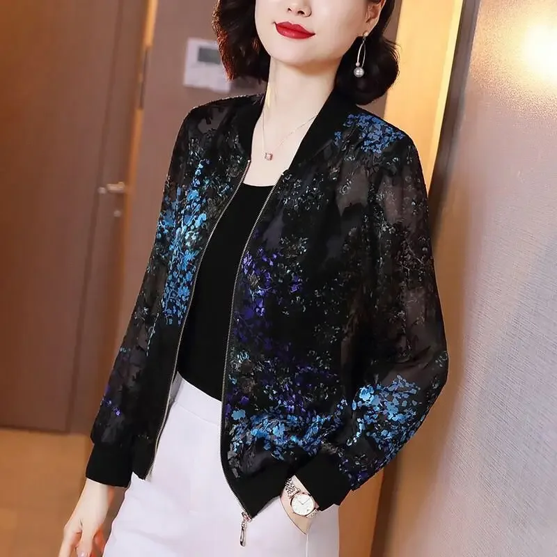 Top Trends: Oversized Chiffon Print Long Sleeve Jacket Women Summer Thin Coat Sun Protection Baseball Uniform Korean Fashion Cardigan Shoppable Styles