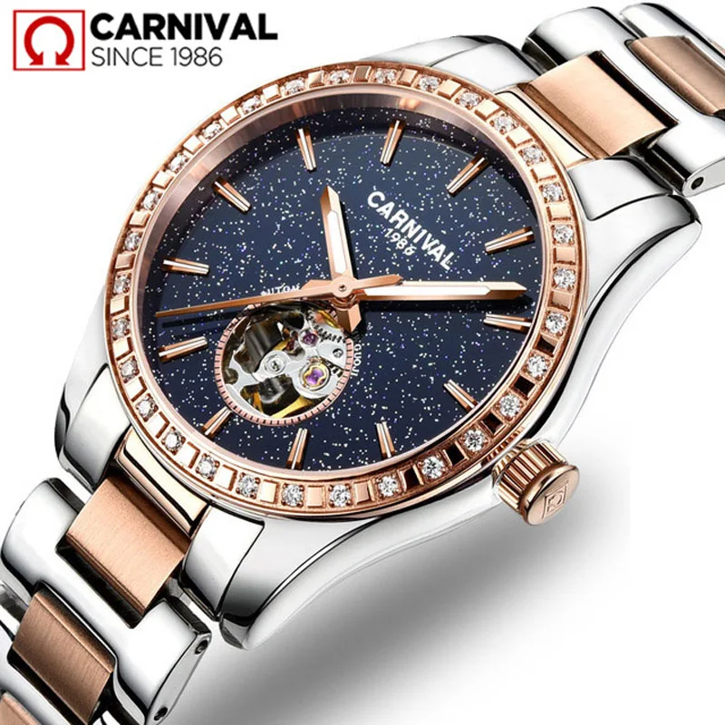 Top Trends: CARNIVAL Skeleton Mechanical Watches Women Waterproof Luxury Automatic Ladies Watch Women Bracelet Reloj Mujer New Shoppable Styles