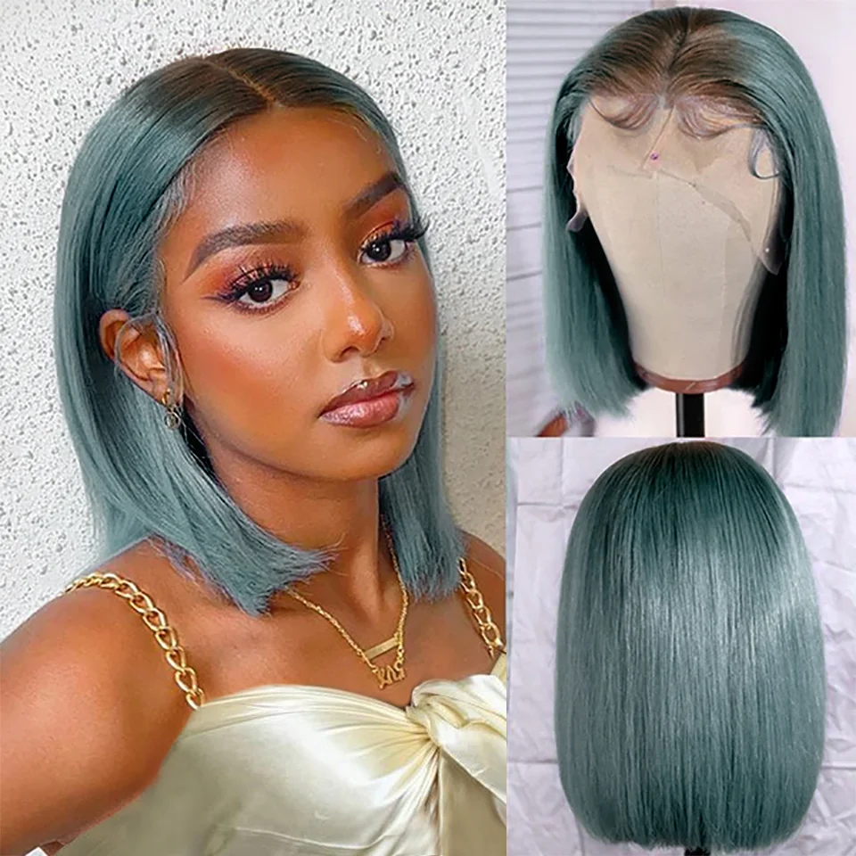 Top Trends: Rebecca Silky Straight Short Bob Lace Front Human Hair Wigs For Women Icy Blue For Winter Pink Color Middle Part Ombre Lace Wig Shoppable Styles