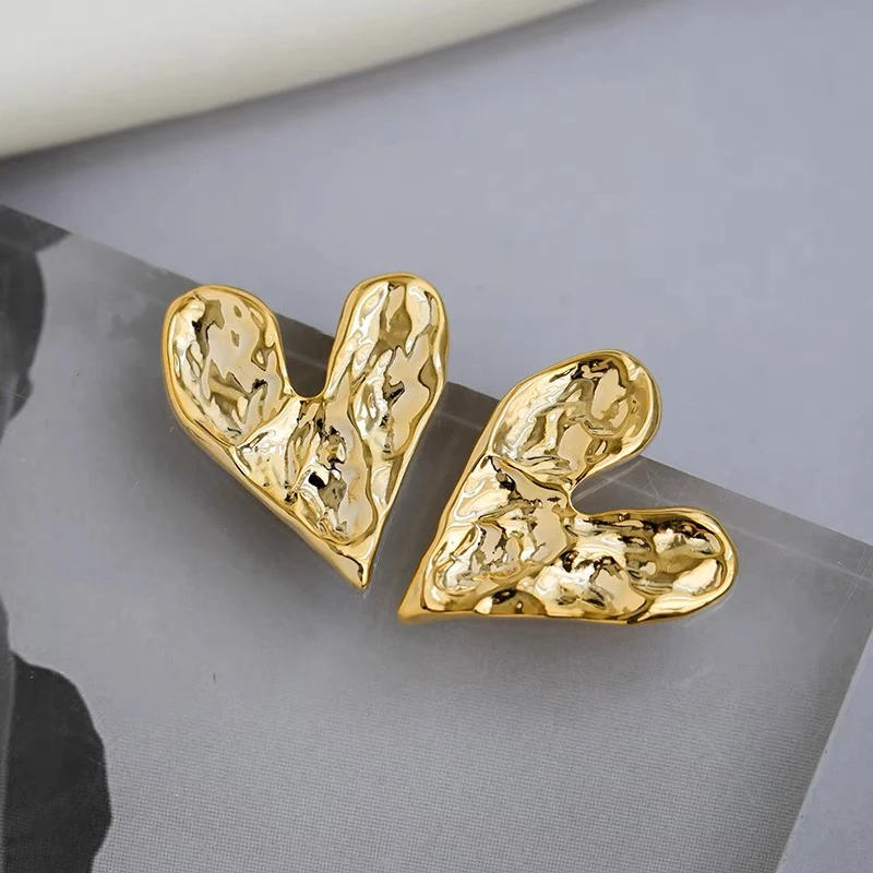 Top Trends: Metallic Design Gold Colour Heart Shaped Earrings Korean Fashion Jewelry Unusual Accessories For Women's Party Jewelry Gifts Shoppable Styles