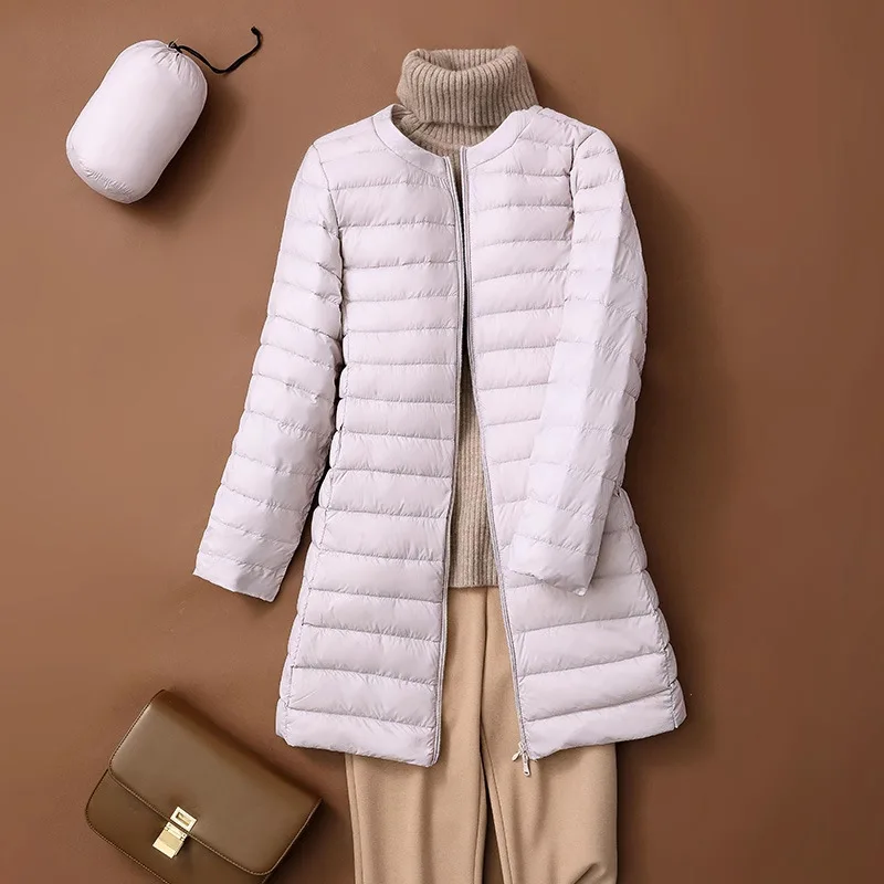 Top Trends: 2023 New Autumn Winter Ultralight Women Long Duck Down Coats Korean Style O-Neck Feather Liner Collarless Puffer Jackets Shoppable Styles