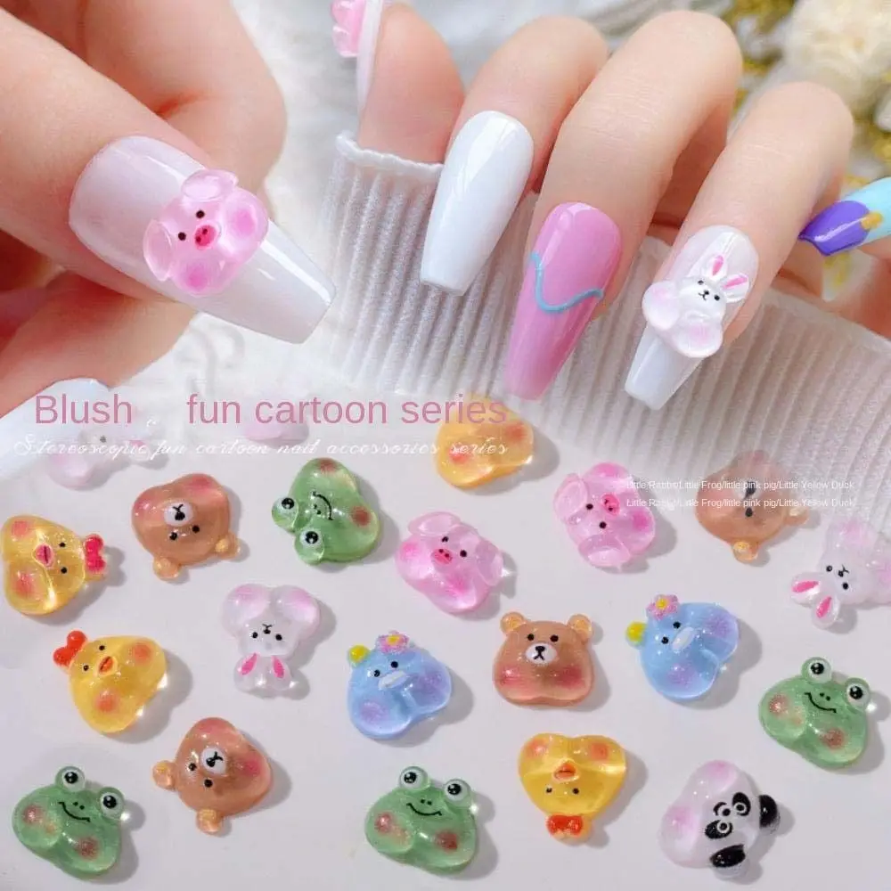 Top Trends: 10pcs / set Cartoon Animal Bears 3D Nail Figur Drill Manicure DIY Resin Pig Rabbit Nail Rhinestones Cute Nail Jewelry Decorations Shoppable Styles