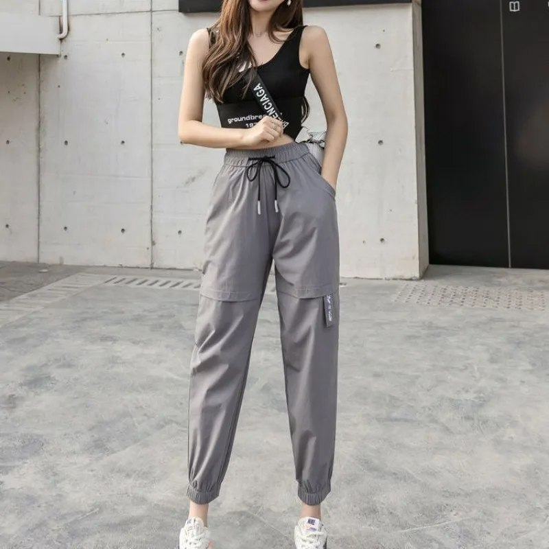 Top Trends: Summer New Women Solid Haren Pants Korean Fashion Streetwear Sports Casual Thin Loose High Waist Student Joggers Cargo Trousers Shoppable Styles