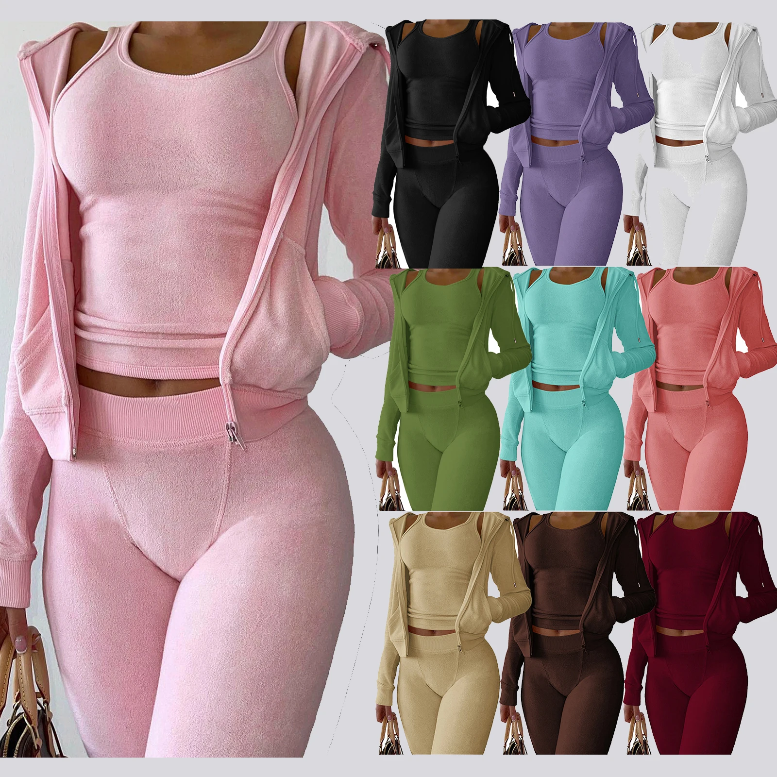 Top Trends: Cropped Jacket Tracksuit Two Piece Set Elegant 2 Pieces Sets Women Luxury Outfit Sweatsuit Velour Zip Up Hoodie Jackets Shoppable Styles