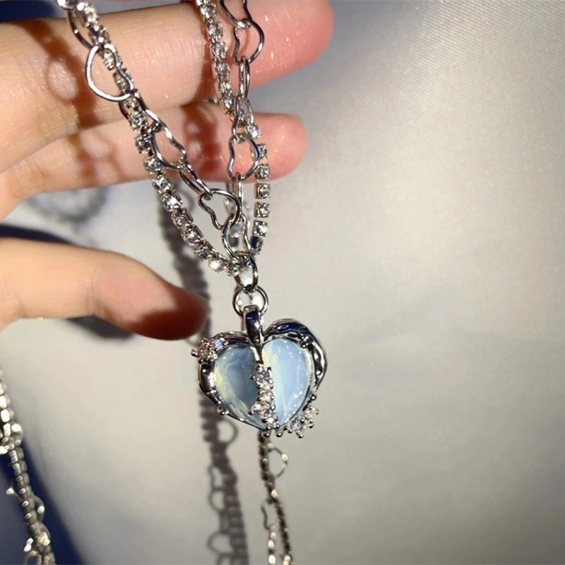 Top Trends: Kpop Vintage Goth Y2K Blue Heart Pendant Choker Clavicle Chain Necklaces For Women Girl Punk Grunge Collares Aesthetic Jewelry Shoppable Styles