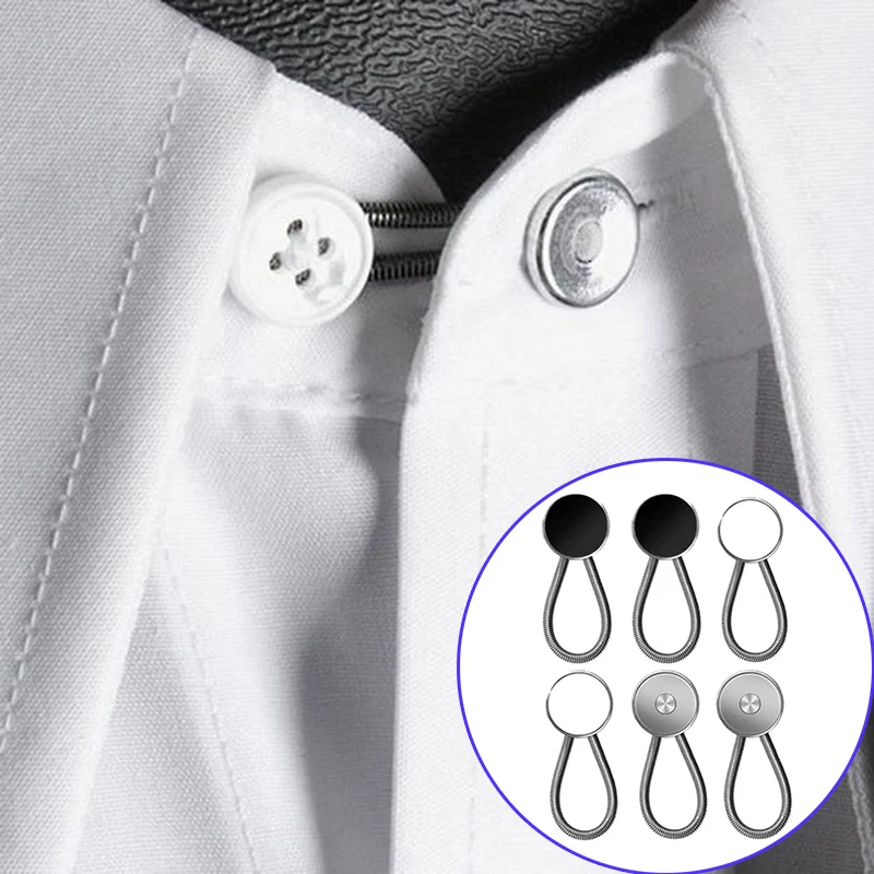 Top Trends: 10MM Metal Elastic Collar Extenders Button Extenders For Shirt Dress Trousers Coat Collars Free Sewing Waistband Expander Shoppable Styles