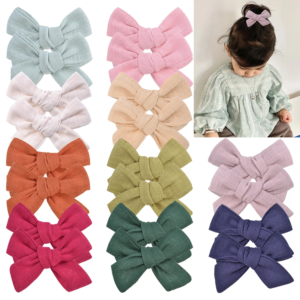 Top Trends: 2Pcs / set Solid Cotton Hair Bows Hair Clips For Baby Girls Boutique Hairpins Barrettes Headwear Kids Hair Acesssories Shoppable Styles