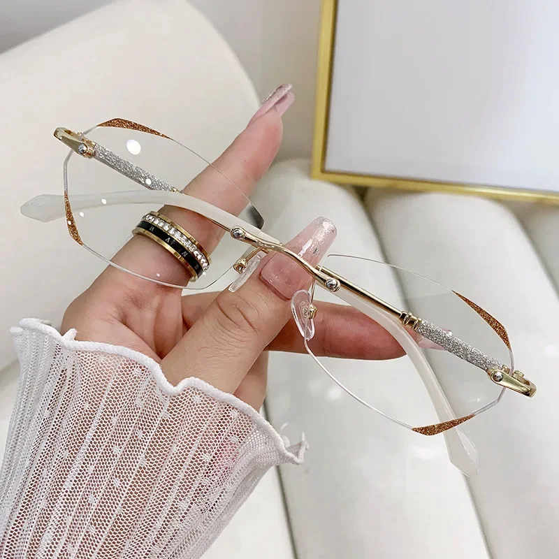 Top Trends: Luxury Ladies Myopia Glasses Diamond Cutting Rimless Anti Blue Light Minus Glasses Finished Optical Near Sight Eyewear Diopter Shoppable Styles - Image 3