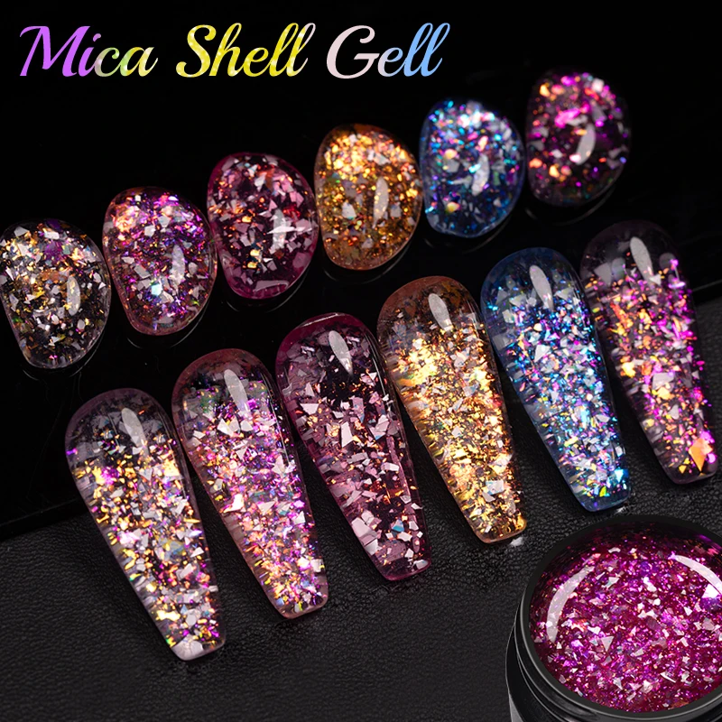 Top Trends: PUENTE Colorful Glitter Gel Nail Polish Sparkling Mica Shell Sequins Semi-permanent Varnish Soak Off UV Nail Art Gel Manicure Shoppable Styles