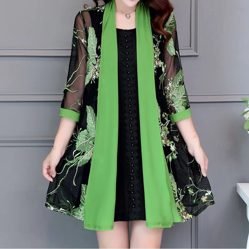 Top Trends: Summer New Thin Printing Cardigan Half Sleeve Loose All-match Plus Size Mid Length Coat Vintage Fashion Women Clothing Shoppable Styles