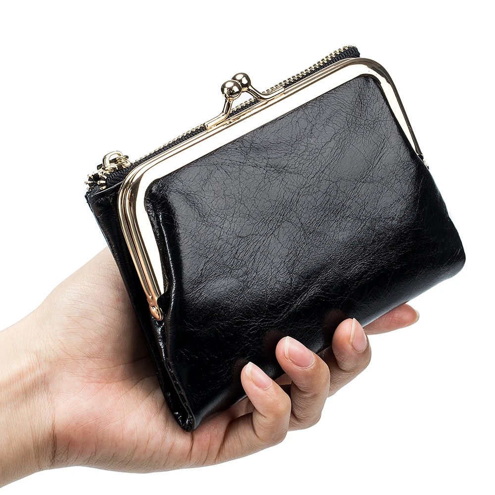 Top Trends: Designer Women Wallets 2023 Cow Leather Coin Purse Small Money Bag Vintage Genuine Leather Card Holder Metal Clamp Short Purse Shoppable Styles