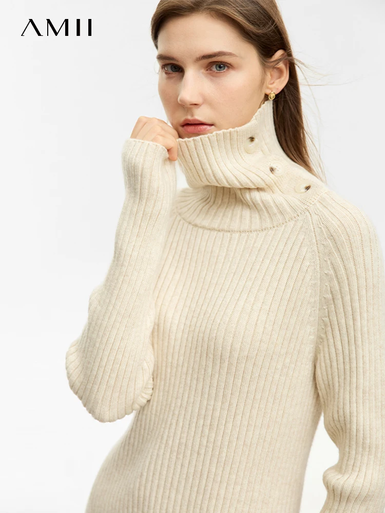 Top Trends: AMII Minimalist Sweaters For Woman 2023 Wnter New Medium Long Slim-fit Turtleneck Raglan Sleeve Basics Solid Pullovers 12344193 Shoppable Styles