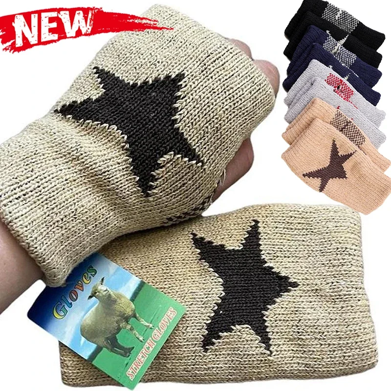 Top Trends: 2024 Punk Y2K Star Knitted Woolen Gloves For Men Women Pentagram Half Finger Warm Soft Mitten Soft Star Hand Fingerless Gloves Shoppable Styles