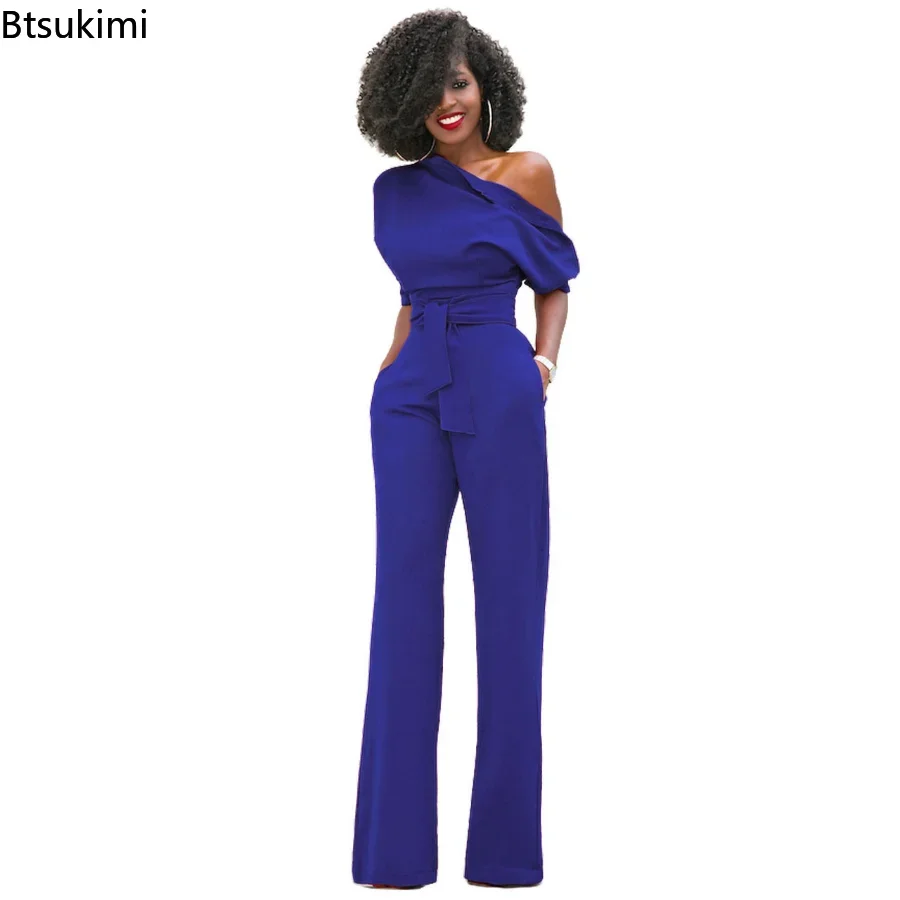 Top Trends: 2024 Spring Autumn Casual Jumpsuit Women Elegant One Shoulder Slash Neck Romper Overalls Full Length Jumpsuit Wide Legs Jumpsuit Shoppable Styles - Image 5