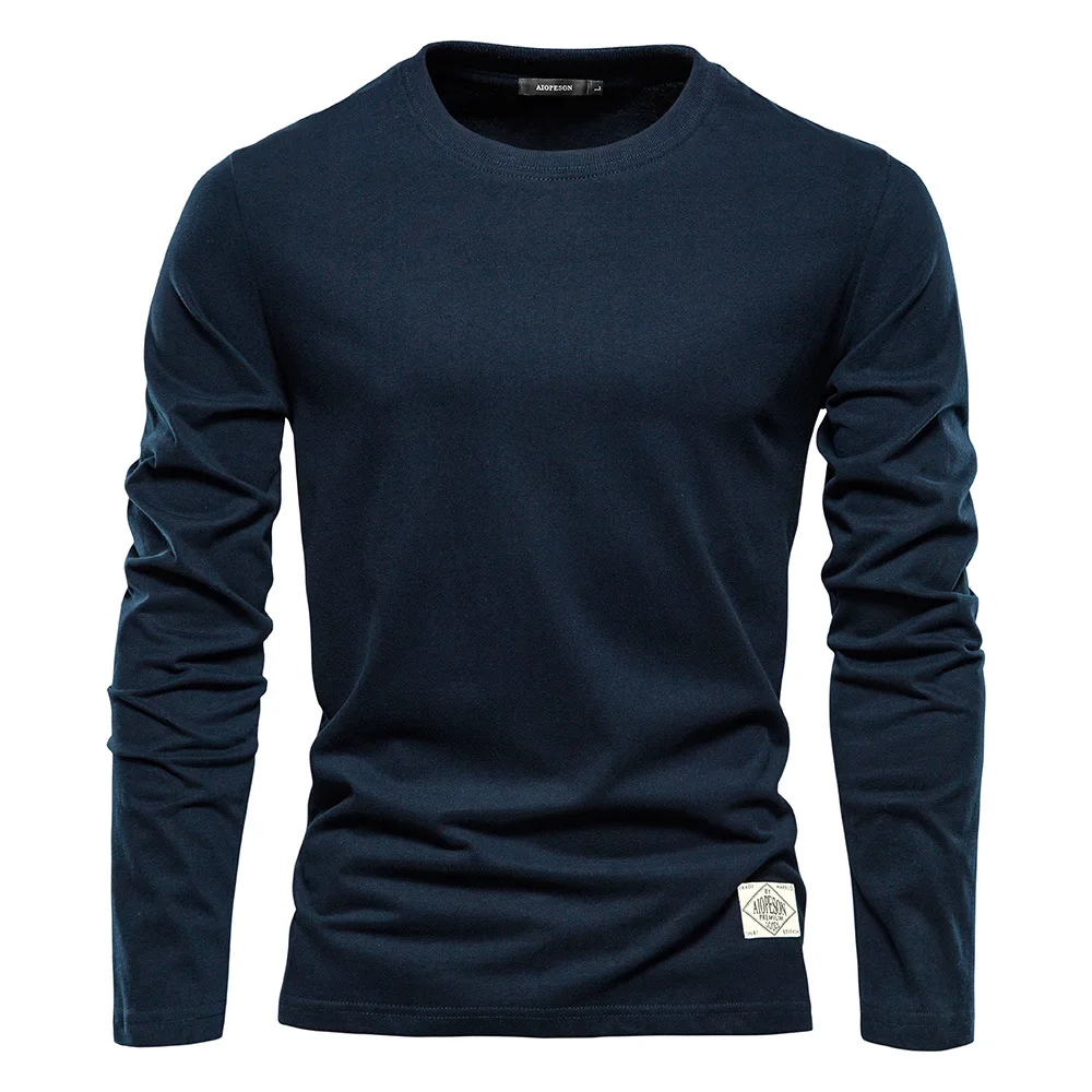 Top Trends: Autumn 100% Cotton Long Sleeve T Shirt For Men Solid Casual Mens T-shirts High Quality Male Tops Classic Clothes Men's T-shirts Shoppable Styles