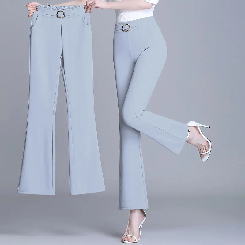 Top Trends: Office Lady Fashion Loose Solid Wide Leg Pants Women Spring Autumn High Waist Elastic Casual Flare Trousers 2022 Shoppable Styles