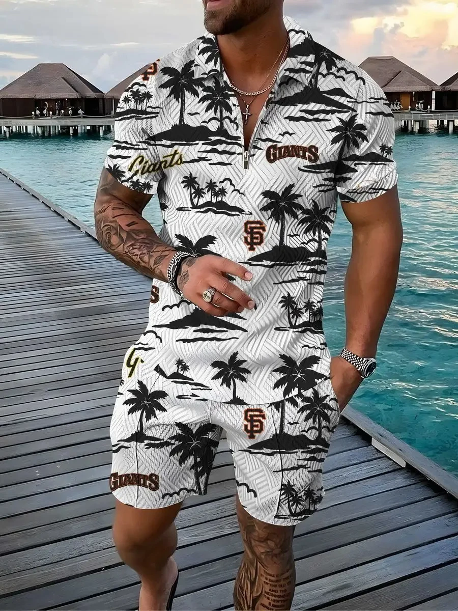 Top Trends: Hawaiian Polo Set Men Tracksuit Sets Summer 3D Beach Outfits Polo Shirt Shorts 2pcs Sets Zipper Coconut Tree Casual Man Clothing Shoppable Styles