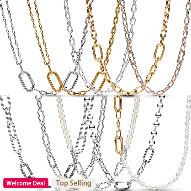 Top Trends: New Women&#039;s Original Logo ME Series Beaded Double Layer Chain And Pearl Necklace 925 Sterling Silver DIY Charm Jewelry Gift Shoppable Styles