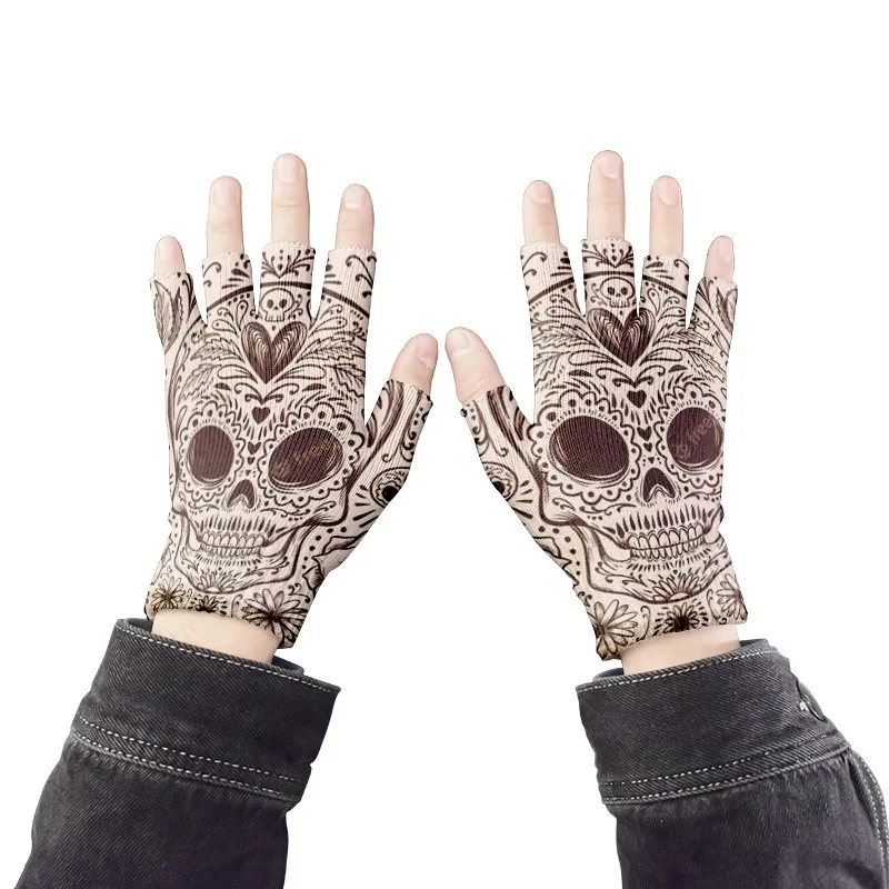 Top Trends: New Skull Print Open Finger Gloves Harajuku Fashion Cool Outdoor Half Finger Cycling Mittens Knitted Warm Funny Gloves For Unise Shoppable Styles - Image 5