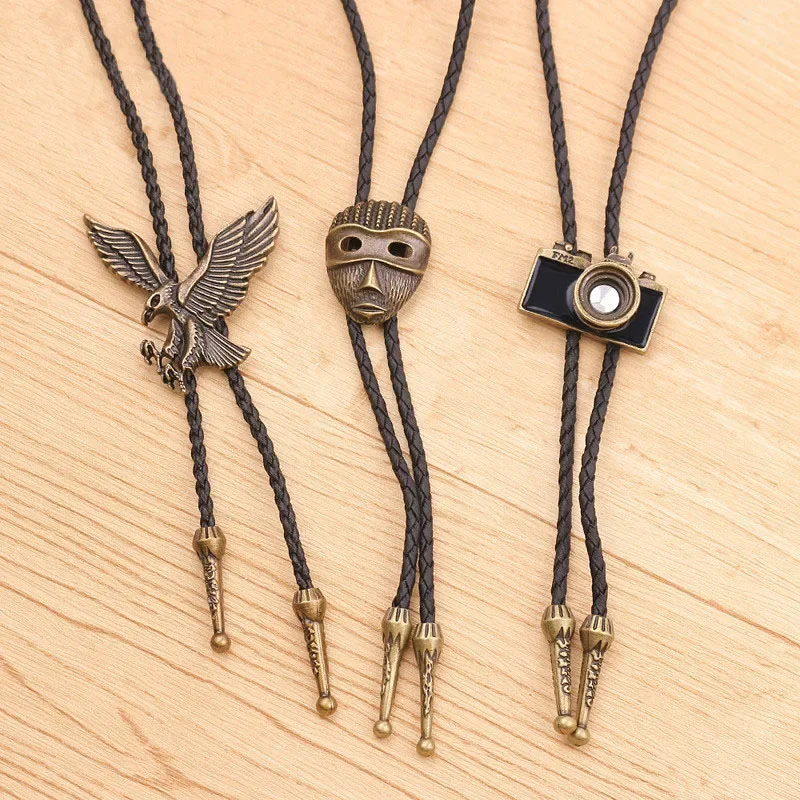 Top Trends: Fashion Bolo Tie Hand-knitted Leather Rope Long Sweater Chain Retro Camera Eagle Mask Necklace Wholesale Bow Tie Shoppable Styles