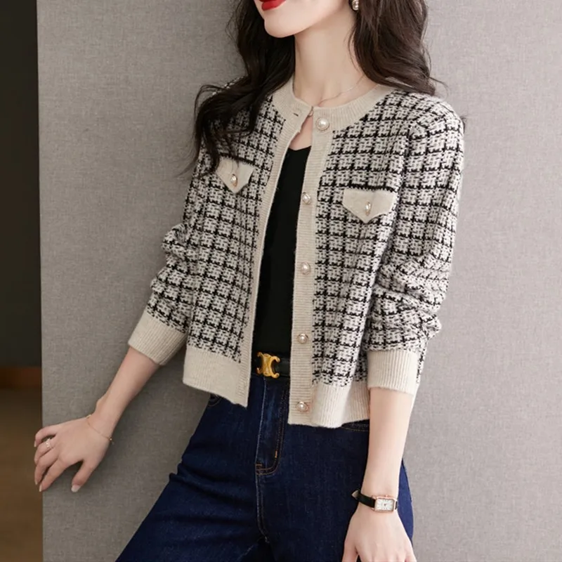 Top Trends: Autumn Korean Fashion Vintage Plaid Patchwork Cardigan Sweater Ladies Loose Casual All-match Knitted Coat Buttons Outwear NS5781 Shoppable Styles