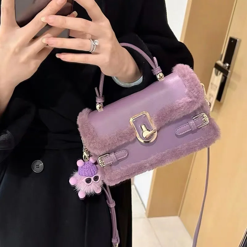 Top Trends: New Handbags For Female 2022 Fashion Solid Color Shoulder Bags Square Plush Messenger Bags Pu Leather Designer Brand Purse Bags Shoppable Styles - Image 4