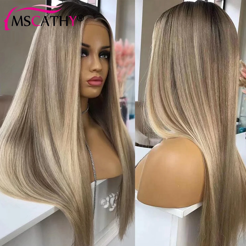 Top Trends: 13x6 Ash Blonde Highlight Colored Lace Front Wigs For Women Brazilian Human Hair Straight Ombre Wig HD Lace Frontal Wig Prepluck Shoppable Styles