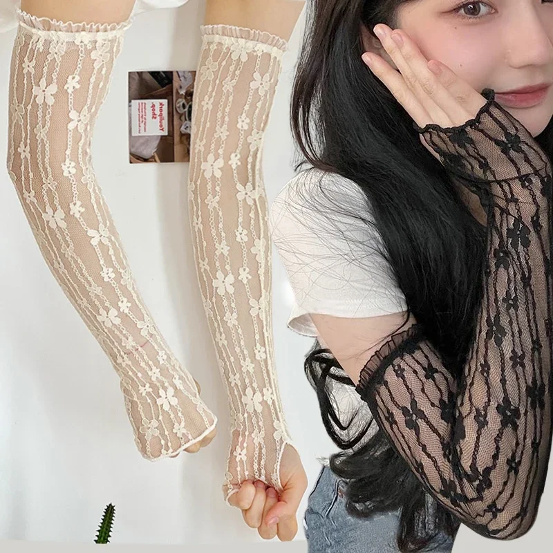 Top Trends: Summer Long Fingerless Gloves Women Sun Protection Sleeves Gloves Lady Lace Mesh Arm Sleeve Sunscreen Uv Breathable Mittens Shoppable Styles